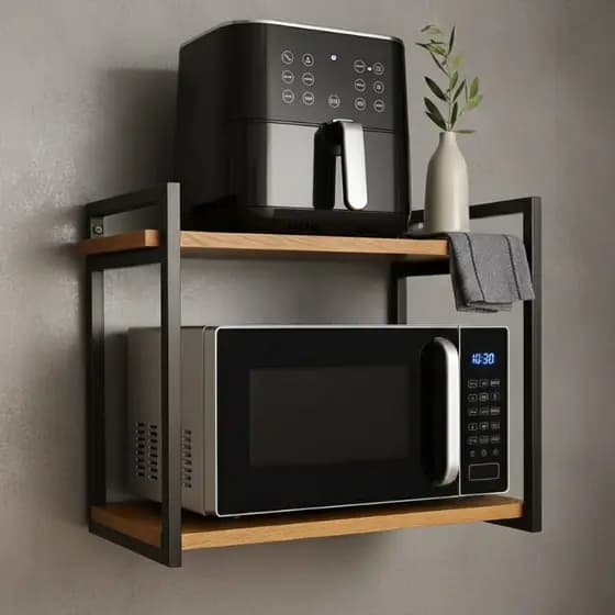 Suporte Nicho De Microondas Forno Prateleira Industrial Reforçada 60cm Metalon e Tábua de Pinus