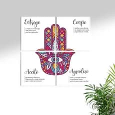 Quadro Decorativo Mão de Fatima/Mandala - Entrego, confio, aceito, agradeço