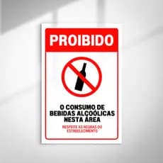 Placa Sinalização Proibido o Consumo de Bebidas Alcoolicas Nesta Área Respeite as Regras do Estabelecimento 30x20cm MDF