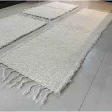 Jogo de Tapete 1,60 X 0,50 Boho Cru Felpudo Tear Artesanal Luxo Para Quarto 3 peças Algodão Tear