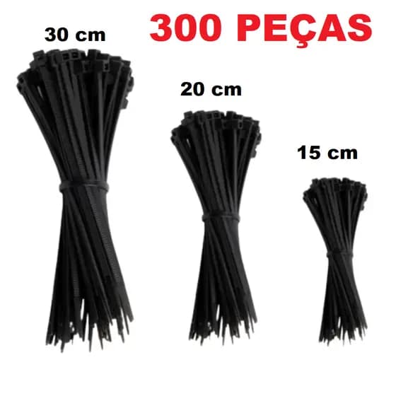 300 Unidades Abraçadeira Nylon 3 tamanhos 10, 15 e 20 cm X 2,5 mm Enforca Gato Presilha Lacre Fita