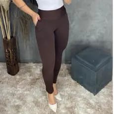 Montaria Marrom com Bolso Feminina Tecido Flanelado Forrado Por Dentro Cintura Alta