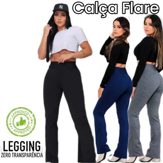 Calça Flare Discreta Feminina Tecido Felpado Sem Transparência Cós Alto Estilo Bailarina
