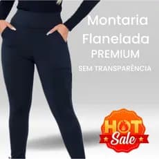 Calça Feminina Legging com Recorte Montaria com Bolso na frente Flanelada Premium Cintura Alta Outono/Inverno