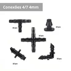 KIT COM 25 / 50  Conexões P/ Micro Tubo 4mm 4/7  Tê, Cotovelo, Terminal, Emenda e Cruzeta