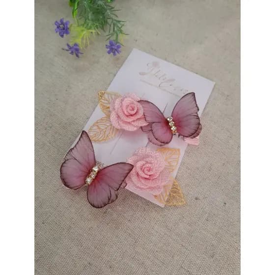 Parzinho Borboleta com flor, Parzinho Jardim Encantado, presilha Jardim Encantado