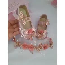 Conjunto Sapato e Tiara Jardim Encantado Rose, Sapatilha e Tiara Realeza na cor Rose
