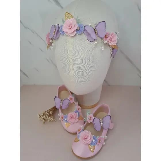 Sapato e tiara Jardim encantado, sapatinho personalizado.