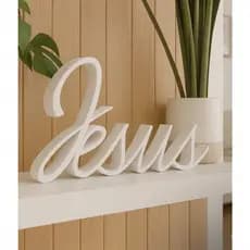️️ Decoração Escultura Palavra "Jesus" - Fé, Elegância e Design para seu lar