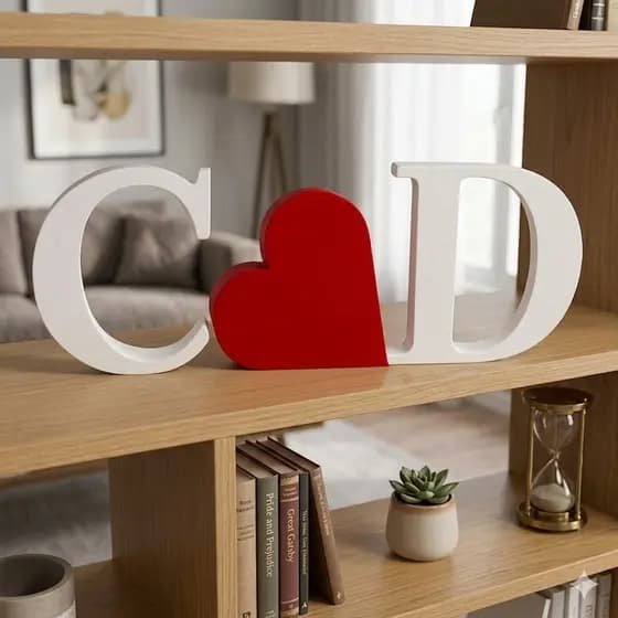 Kit Letras INICIAIS DE MESA  com Coração Decoração para seu lar