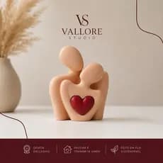 Escultura Decorativa Casal Abstrato com Coração Vermelho - Dia dos Namorados