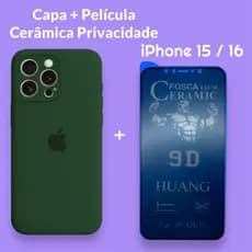 Capa Capinha C/ Proteção Câmera + Película Cerâmica PRIVACIDADE para Modelos iPhone 15 / 16
