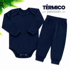 Conjunto Térmico Peluciado Bebê Inverno Body e Calça com Proteção UV