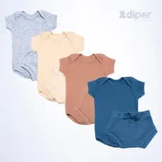 Kit 4 conjuntos Diper Kids Body Manga Curta e Tapa Fralda Confortável Macio
