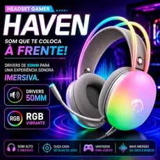 Headset Gamer RGB Ozzix Haven com Microfone Driver 50mm Som Imersivo LED USB P2 para PC