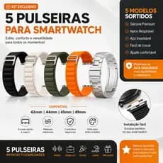 Kit 5 Pulseiras Apple Watch 42 44 45 49mm Respirável Silicone Nylon Aço Modelos Sortidos