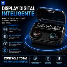 Fone Bluetooth Sem Fio M10 Bluetooth 5.1 Display Digital Power Bank 2000mAh IPX7 Com Microfone Preto