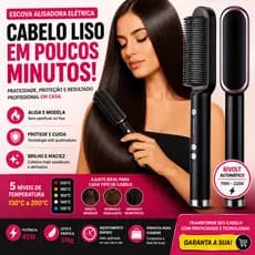 Escova Alisadora Elétrica Bivolt 5 em 1 Temperatura Ajustável 130°C a 200°C Alisa e Modela Cabelos Preta