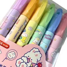 Kit Marca Texto  Com 6 Caneta Jumbo Coelho Duas Pontas Grafite e Pintura Escolas Infantil e Adulto Papelaria Criativa