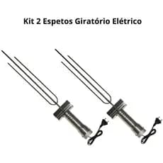 Kit 2 Espetos Giratório Elétrico Churrasco com Base Inox Flex Qualidade Premium