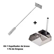 Kit Espalhador De Brasa Inox + Pá de Limpeza de Churrasqueira em Inox Qualidade Premium