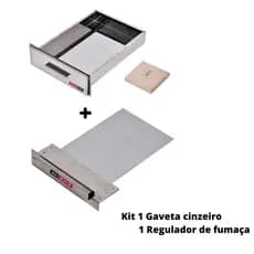 Kit Gaveta Cinzeiro Inox + Registro Regulador de Fumaça Chaminé da Churrasqueira