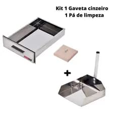 Kit Gaveta Cinzeiro + Pá de Limpeza Churrasqueira Inox Qualidade Premium