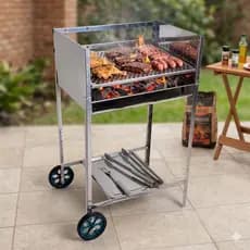 Churrasqueira De Inox Portátil com Rodinha com Grelha Moeda Inox Qualidade Premium