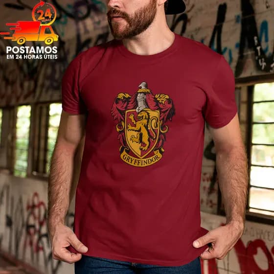 Camisa Masculina Harry Potter Brasão das Casas de Hogwarts Grifinoria, Sonserina, Lufa Lufa,Corvinal