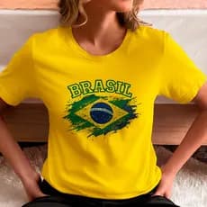 Camiseta Brasil Feminina Copa do Mundo 2026 Bandeira - 100% Algodão Várias Cores