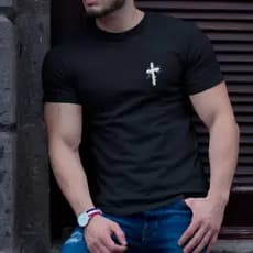 Camiseta Masculina Estampada com Cruz T-Shirt – 100% Algodão, Várias Cores