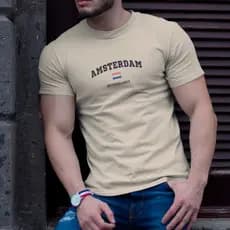 Camiseta Masculina Amsterdam Algodão - Camisa Premium, Modelagem Slim Fit, Algodão 30.1, Confortável