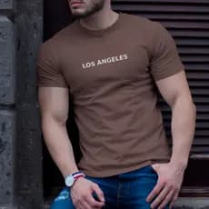 Camiseta Masculina Los Angeles Algodão 30.1 Camisa Premium, Modelagem Slim Fit, Confortável