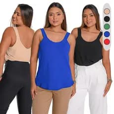 Blusa Regata Feminina Tecido Crepe Blusinha Decotada Alça Larga Com Forro