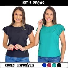 Kit 2 Blusa Feminina Elegante Blusinha Manga Curta Casual Tecido Sedinha