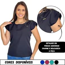 Blusa Feminina Manga Curta Tecido Sedinha Blusinha Elegante Casual