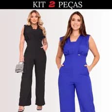 Kit 2 Macacão Elegante Feminino Longo Pantalona Com Bolso Social Casual