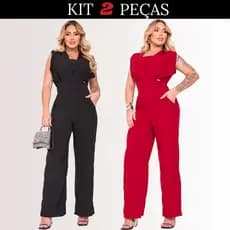 Kit 2 Macacão Feminino Alfaiataria Macacão Longo Com Bolso