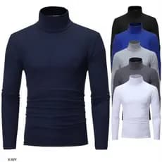 S-3XL Outono/Inverno Júnior Masculino Gola Alta Fina Cor Sólida Moda Manga Comprida Camiseta