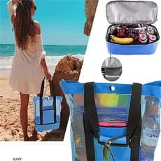 XJM-Alta Capacidade Feminina Malha Transparente Saco Dupla Camada Preservação De Calor Grande Piquenique Sacos De Praia