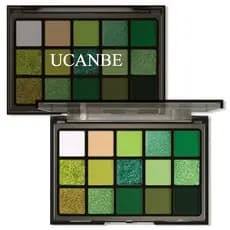 UCANBE Paleta De Maquiagem De Sombra Verde , 15 Cores Escuro Brilhante Matte Metálica , Kit De Cal Esmeralda Da Floresta Para Festas Cosplay Halloween De Natal