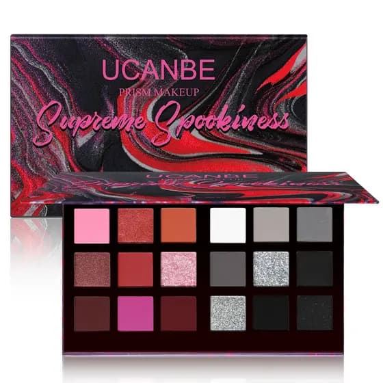 Paleta De Sombras Góticas Smokey De 18 Cores UCANBE-Preto , Vermelho , Cinza , Prata , Rosa , Borgonha – Fosco , Brilhan