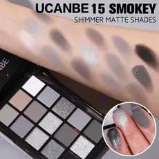 Paleta De Sombras UCANBE Smokey Black , Maquiagem Metálica Fosca Com Brilho Escuro De 15 Cores , Prata Cinza Altamente P