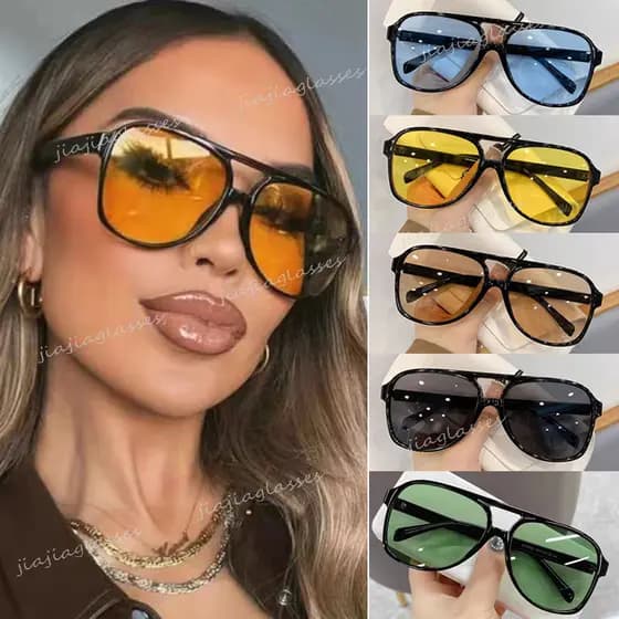 Óculos De Sol Retro Estilo Duplo Feixe De Grande Para Mulher Homem Moda Redonda Unisexo Exterior Resistência UV