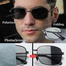 Óculos De Sol Quadrados Dobrados Para Homens Fotocromático Condução Metal Quadrado Ao Ar Livre Polarizado
