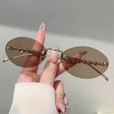 Tendência Minimalista Oval Metal Óculos De Sol Feminino Requintado Sem Aro Praia Viagem Masculino