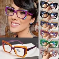 Retro Olho De Gato Óculos Planos Moda Polígono Colorido Anti Luz Azul Para Mulheres Homens Radiação