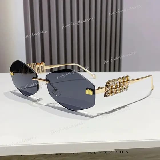 Moda Metal Sem Moldura Óculos De Sol Em Forma De Diamante Para Homens E Mulheres Na High-end Protetor Solar Ao Ar Livre