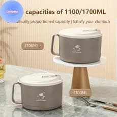LANTUBN Tigela De Macarrão Isolada Em Aço Inoxidável 1200ml Para Almoço Escolar , Acampamento , Comida , Sopa Quente , A