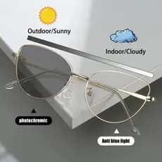Óculos De Sol Fotocrômicos Anti-Radiação Para Mulheres Homens Moldura Metálica Olho De Gato Azul Luz Unisexo Adaptativo Mudança De Cor Proteção UV Ao Ar Livre